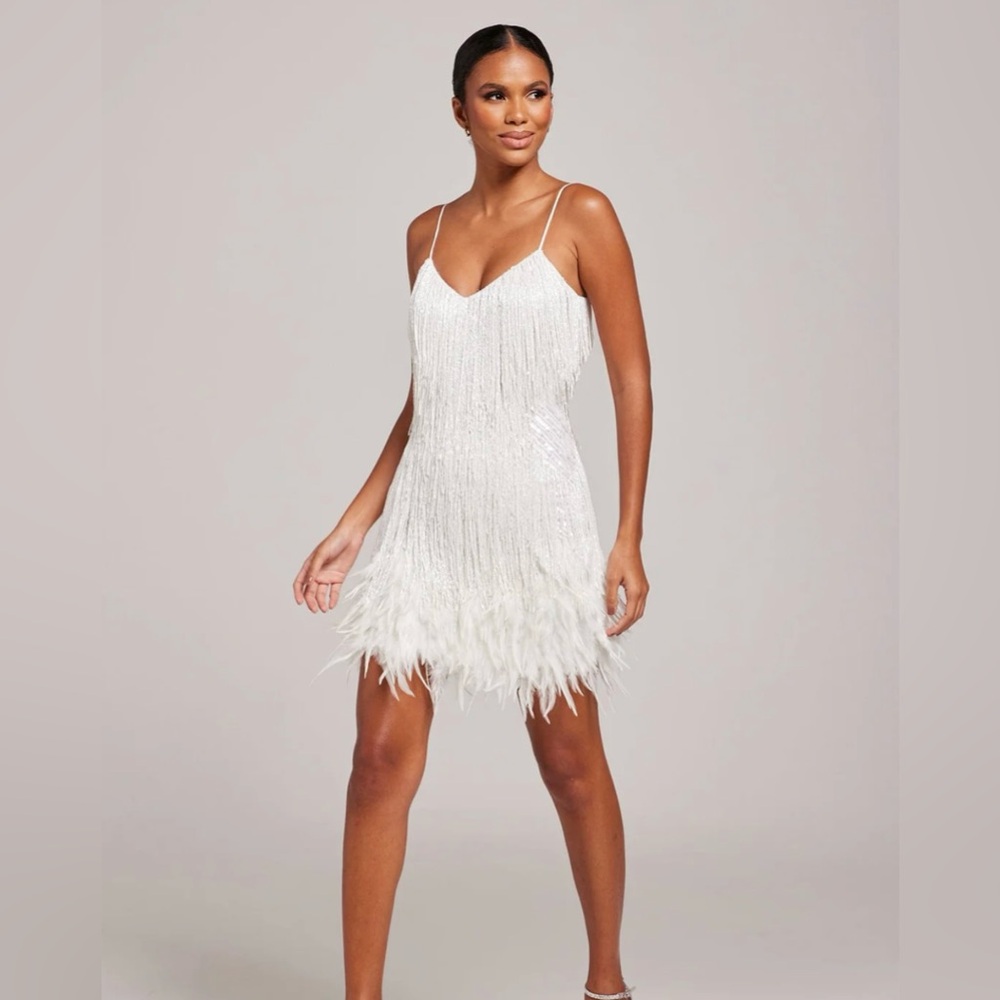 NADINE MERABI White Fringe Mini Dress